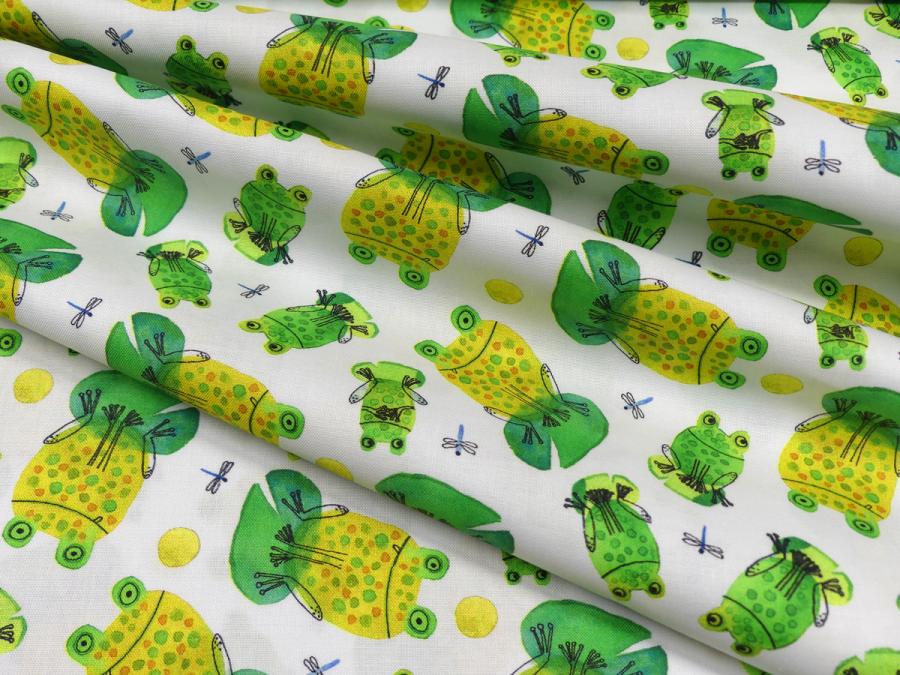 Patchworkstoff Frogtastic Frösche grün gelb
